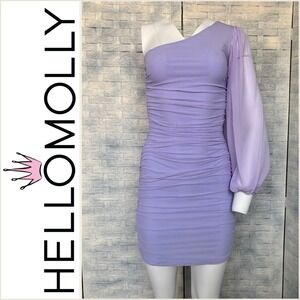 Hello Molly Party It Up Mini Dress Womens XS/2 One Shoulder Long Sleeve Mesh